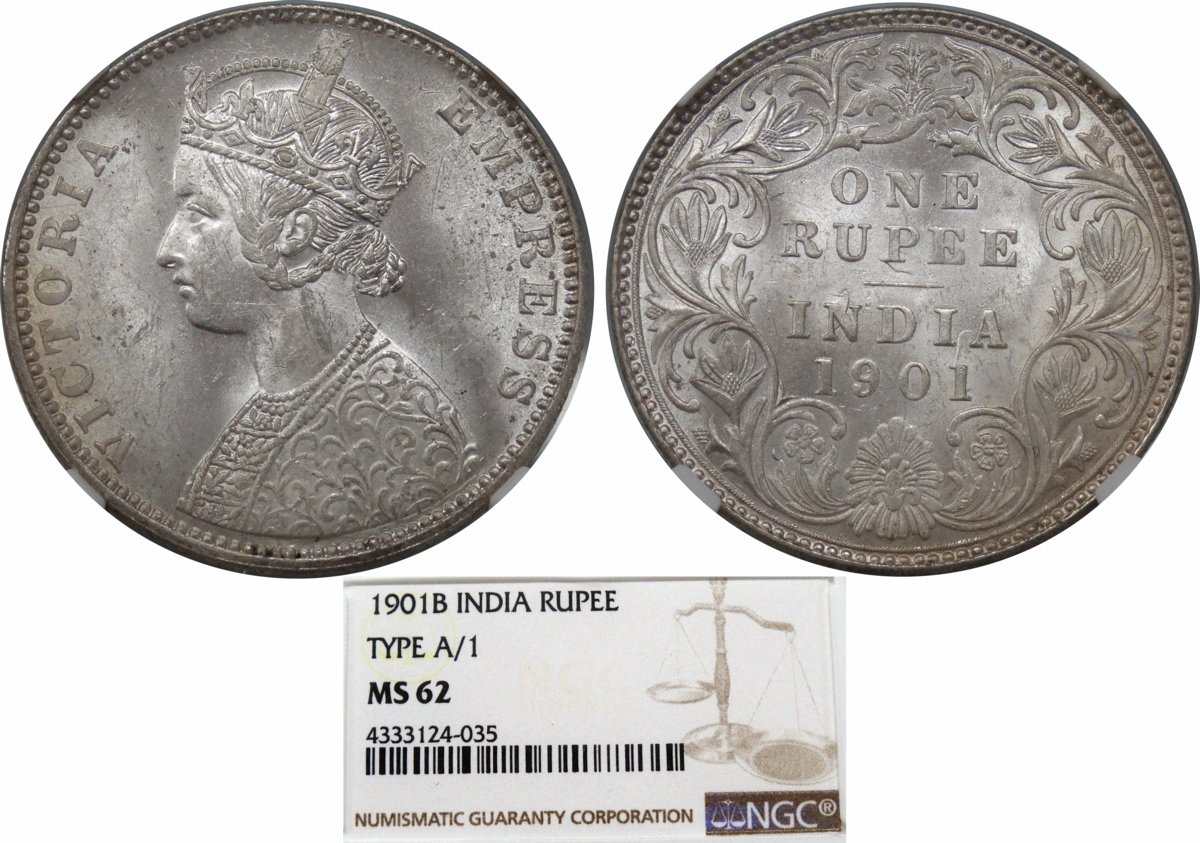 1840年・ヴィクトリア女王ヤングヘッド】NGC鑑定MS62 英領インド